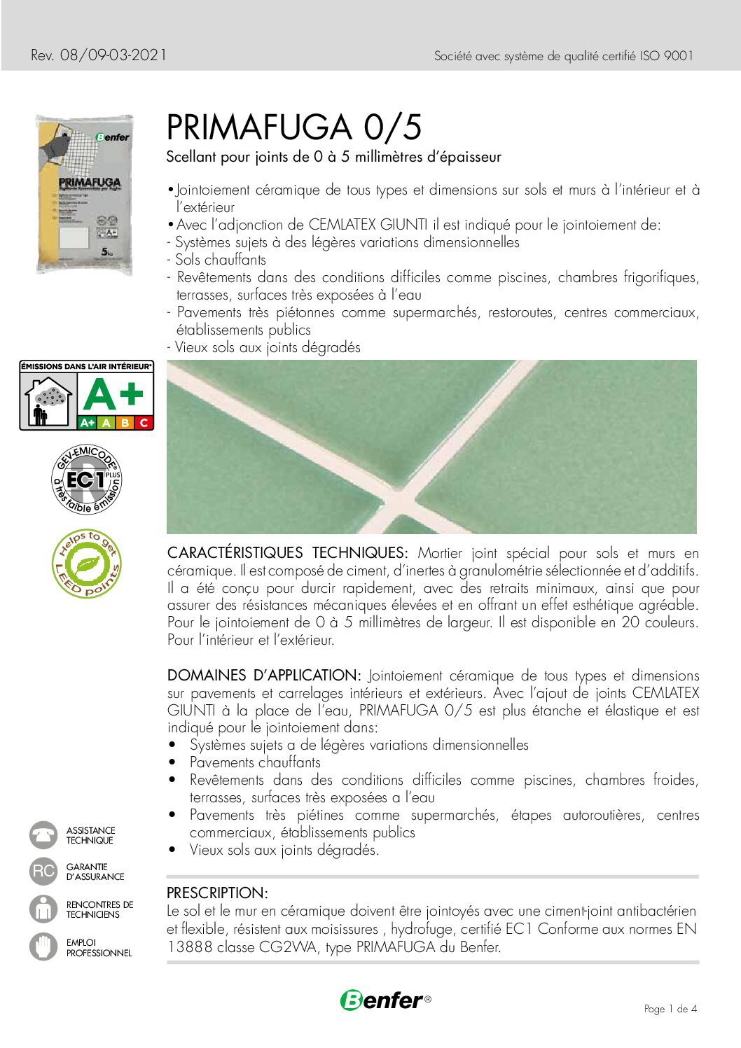 ZZCIMENT JOINT 5KG BLANC 0/5 PRIMAFUGA BENFER – Image 2